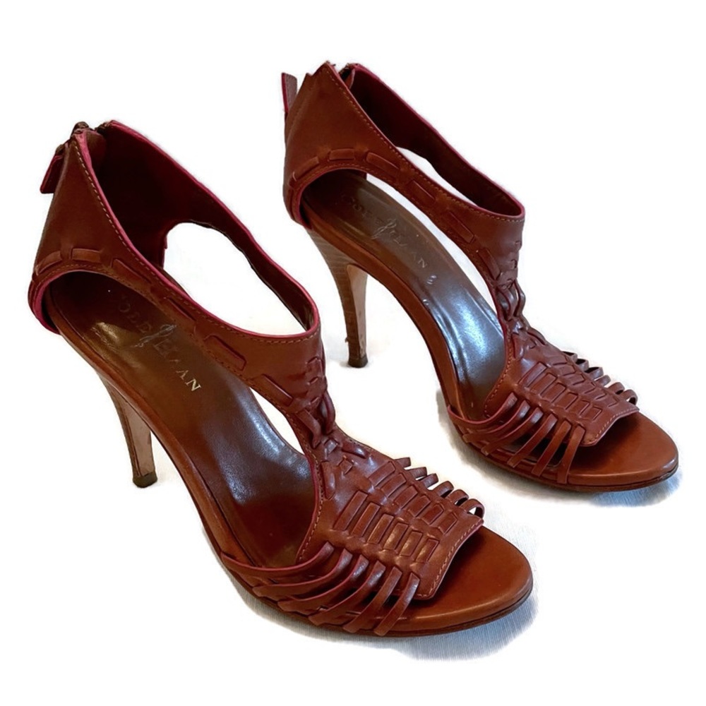 Cole Haan woven leather heels w/pink edge detail